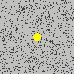 A large dust particle jittering randomly due to collisions with many smaller gas molecules — Brownian motion